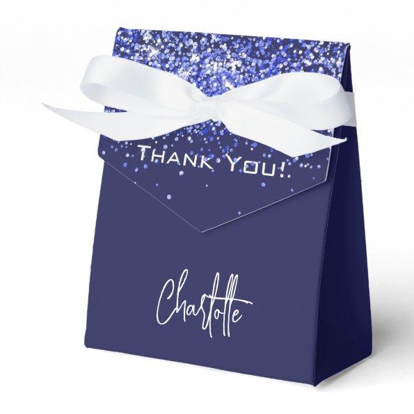 Navy blue glitter sparkles name thank you favor box