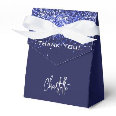 Navy blue glitter sparkles name thank you favor boxes
