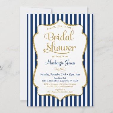 Navy Blue Gold Bridal Shower Invitations Elegant