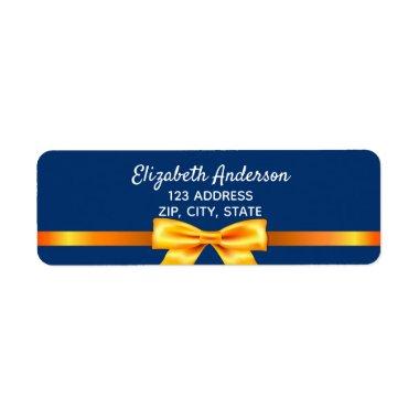 Navy blue gold elegant bow return address label