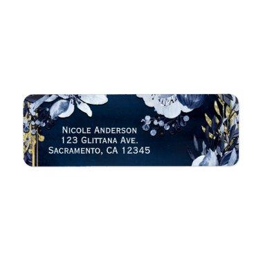 Navy Blue & Gold Elegant Modern Watercolor Floral Label