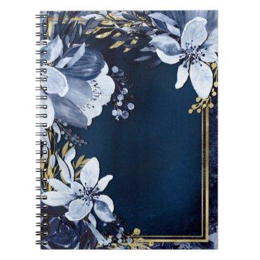 Navy Blue & Gold Elegant Modern Watercolor Floral Notebook