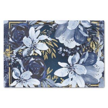 Navy Blue & Gold Elegant Modern Watercolor Floral Tissue Paper