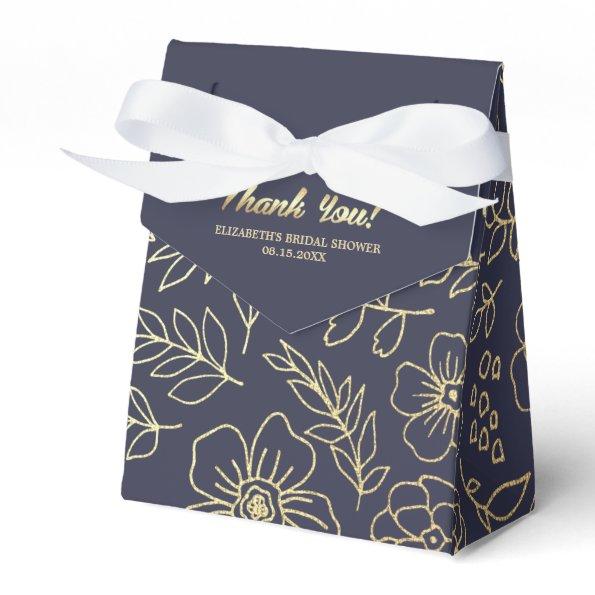 Navy Blue | Gold Floral Bridal Shower Favor Boxes