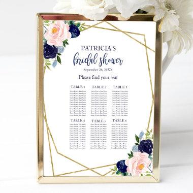 Navy Blue Gold Floral Bridal Shower Seating Chart