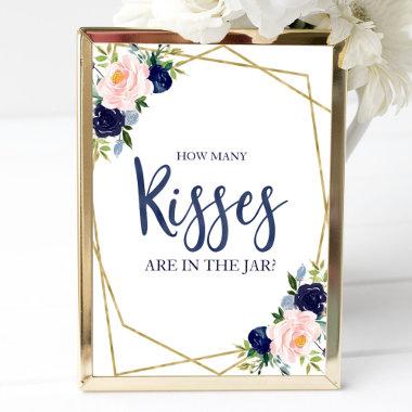 Navy Blue Gold Floral How Many Kisses Sign