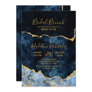 Navy Blue Gold Foil Agate Bridal Brunch