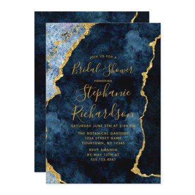 Navy Blue Gold Foil Agate