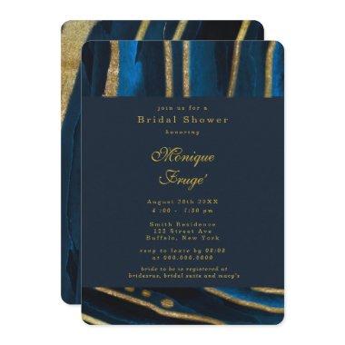 Navy Blue & Gold Foil Agate Bridal Shower Invitations