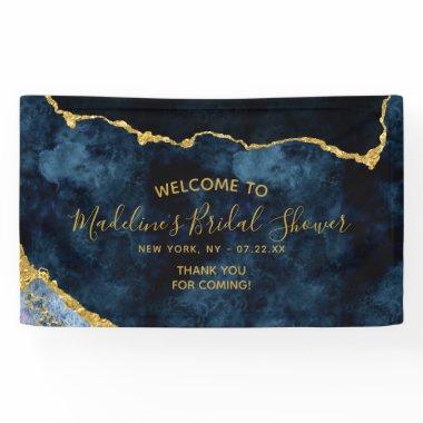 Navy Blue Gold Foil Agate Bridal Shower Welcome Banner