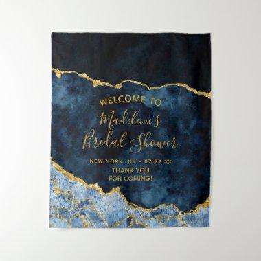 Navy Blue Gold Foil Agate Bridal Shower Welcome Tapestry