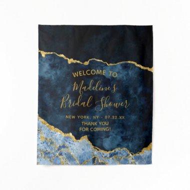 Navy Blue Gold Foil Agate  Welcome Tapestry
