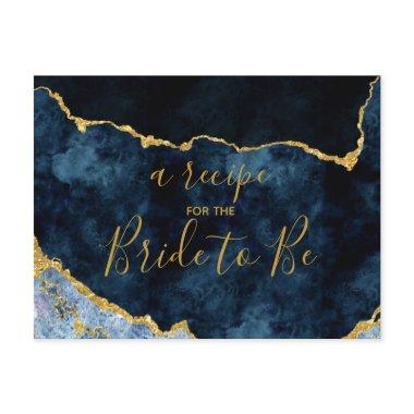 Navy Blue Gold Foil Bridal Shower Recipe Invitations