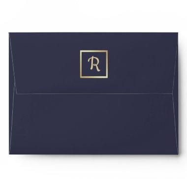 Navy Blue | Gold Foil Floral Wedding Envelopes
