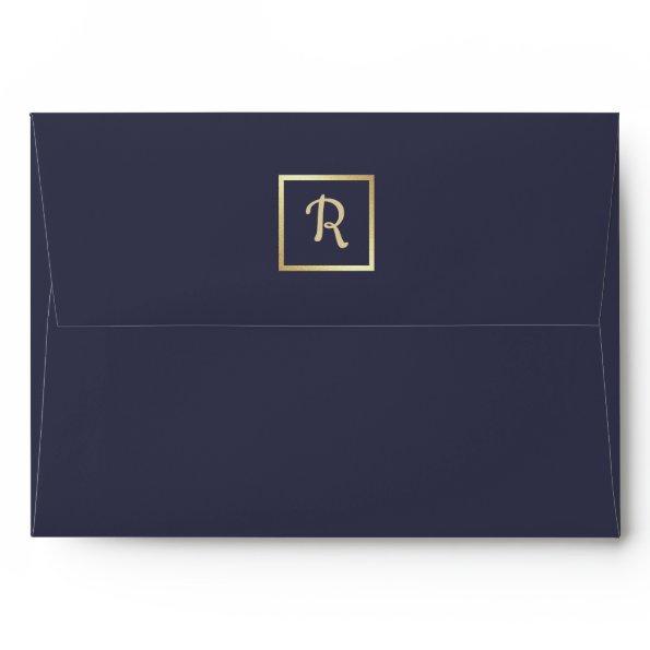 Navy Blue | Gold Foil Floral Wedding Envelopes
