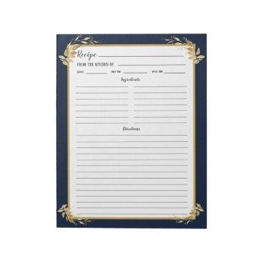 Navy Blue Gold Foliage Recipe Binder Notepad
