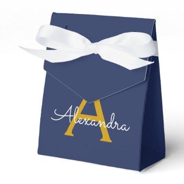 Navy Blue Gold Girly Script Monogram Name Modern Favor Boxes