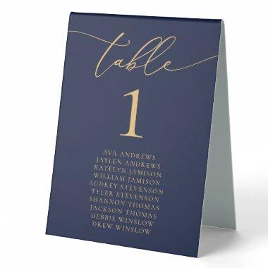 Navy Blue & Gold Minimalist Wedding Table Number Table Tent Sign