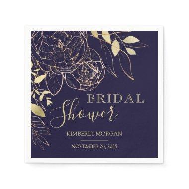 Navy Blue & Gold Modern Floral  Napki Napkins