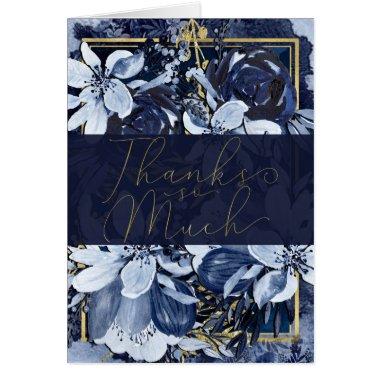 Navy Blue Gold Modern Watercolor Floral Thank You