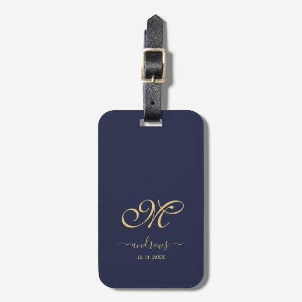Navy Blue Gold Personalized Signature Luggage Tag