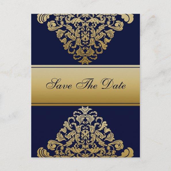 "navy blue" gold save the date announcement postInvitations