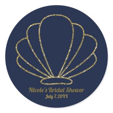 Navy Blue & Gold Sea Shell Mermaid  Classic Round Sticker