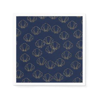 Navy Blue & Gold Sea Shell Mermaid  Napkins