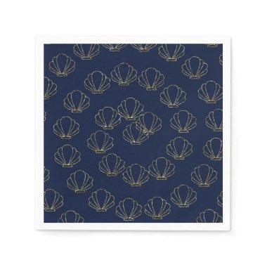 Navy Blue & Gold Sea Shell Mermaid Bridal Shower Napkins