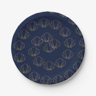 Navy Blue & Gold Sea Shell Mermaid  Paper Plates