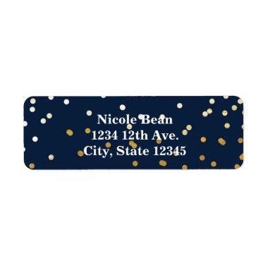 Navy Blue & Gold Shiny Confetti Dots Chic Modern Label