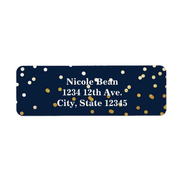 Navy Blue & Gold Shiny Confetti Dots Chic Modern Label