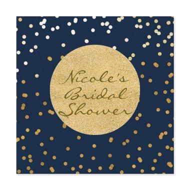 Navy Blue & Gold Shiny Confetti Dots Modern Chic
