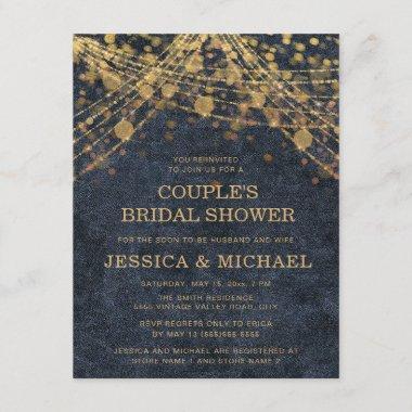 Navy Blue Gold String Light Couple's Bridal Shower Invitations
