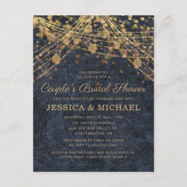 Navy Blue Gold String Light Couple's Bridal Shower Invitations