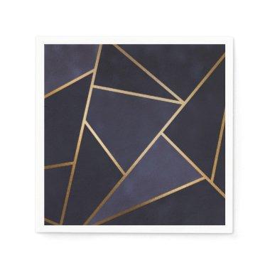 Navy Blue Gold Triangles Geometric Elegant Classy Napkins