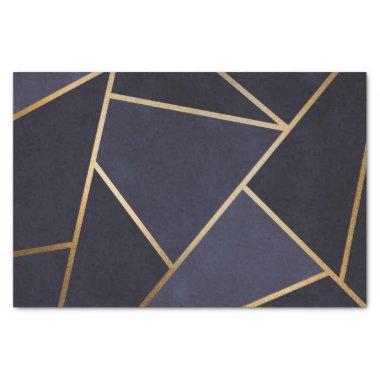 Navy Blue Gold Triangles Geometric Elegant Classy Tissue Paper