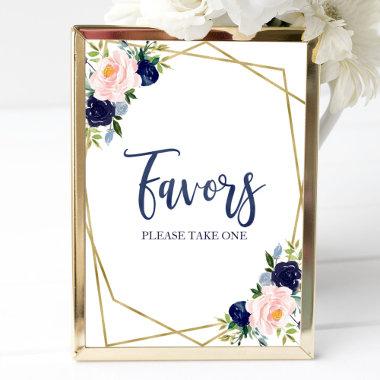 Navy Blue Gold Watercolor Floral Favors Sign