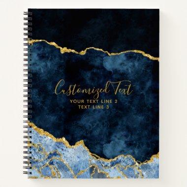 Navy Blue & Gold Watercolor Marble Agate Gilt Notebook