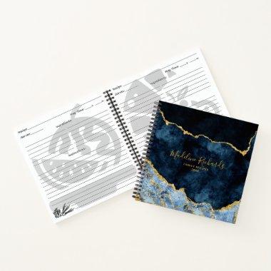 Navy Blue & Gold Watercolor Marble Agate Recipe Notebook