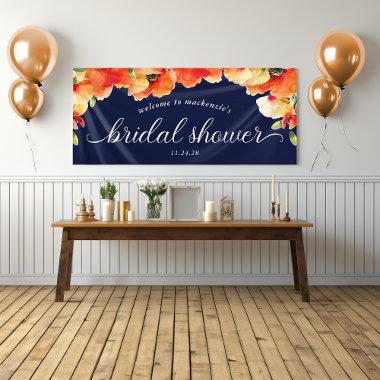 Navy Blue Golden Poppy Bridal Shower Welcome Banner