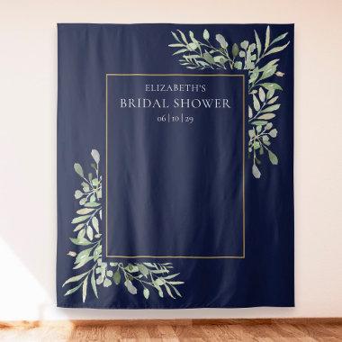 Navy Blue Greenery Bridal Shower Photo Backdrop