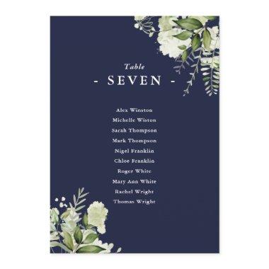 Navy Blue Greenery Seating Plan Table Number