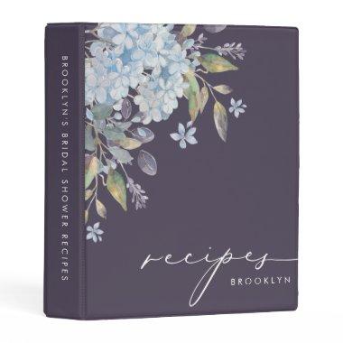 Navy Blue Hydrangeas Bridal Shower Recipe Mini Binder