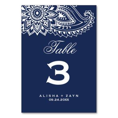 Navy Blue Indian Paisley Table Number