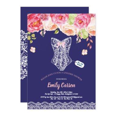 Navy blue lace lingerie shower bridal party
