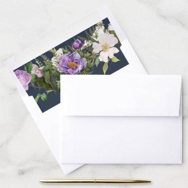 Navy Blue Lavender Envelope Liner Vintage Floral