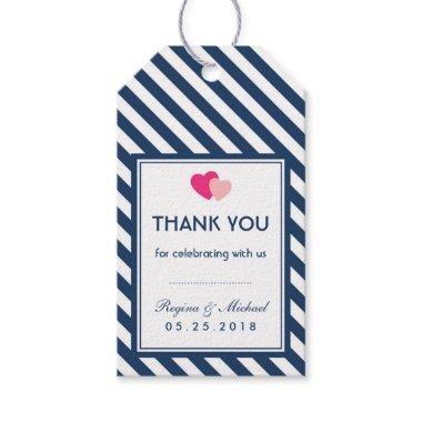 Navy Blue Love Stripes Pattern Wedding Gift Tag