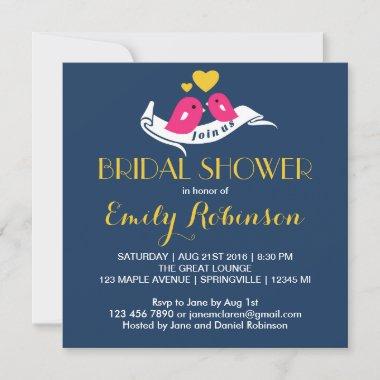 Navy Blue Lovebirds Bridal Shower Invitations