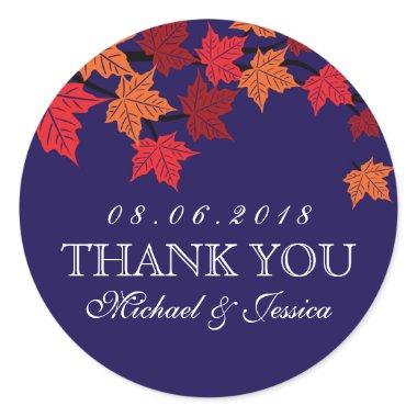 Navy Blue Maple Leaf Fall Autumn Wedding Sticker